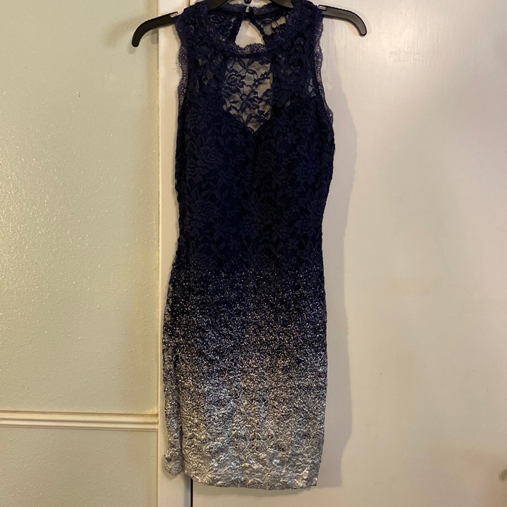 Navy ombred to sliver lace dress. Sleeveless and very comfortable material.